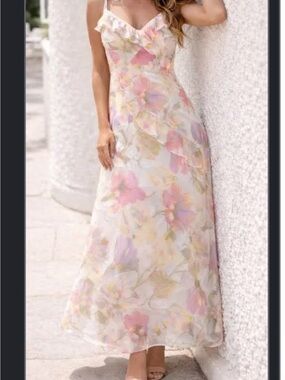 Taylor Floral Ruffle-Trim Maxi Dress in Pastel Floral